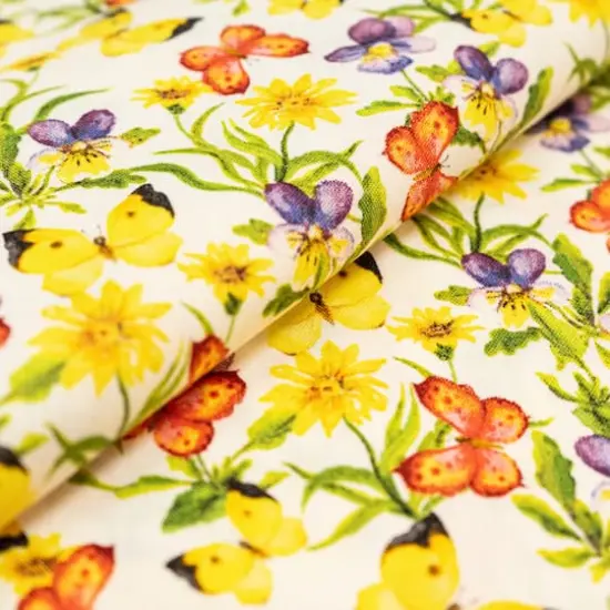 SINGER Yellow & Green Butterfly Cotton Fabric {3}