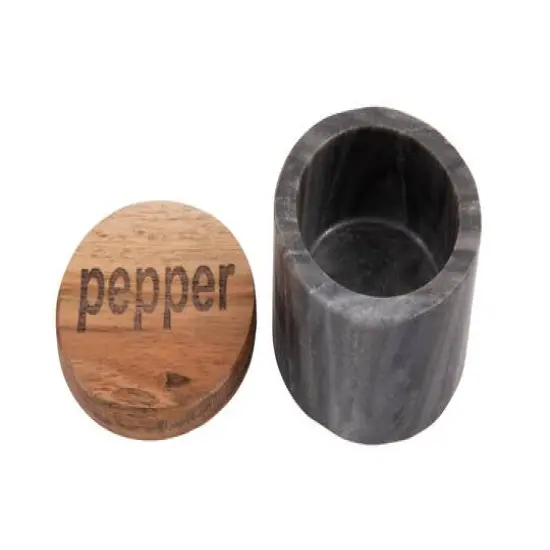 Hello Honey® Black & White Marble Salt & Pepper Pots with Wood Lids Set {4}