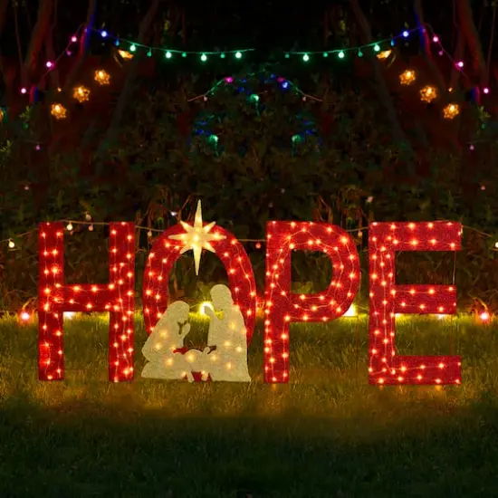 Glitzhome&reg; 80.75"L Lighted Christmas 2D Fabric Nativity HOPE Outdoor Decor Set {6}