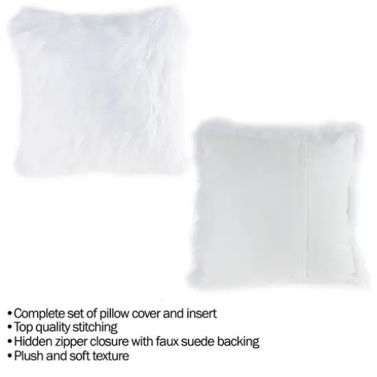 Hastings Home Himalayan Faux Fur Pillow, 18" x 18" White {6}