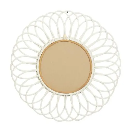 White Woven Rattan Round Wall Mirrors Set {6}
