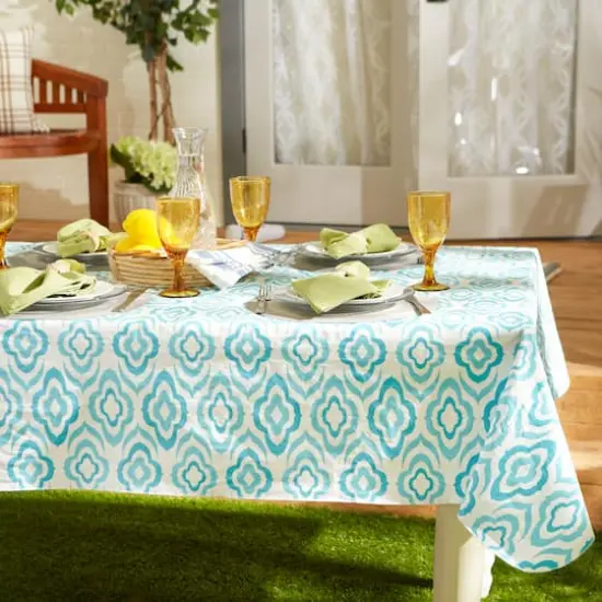 Blue Ikat Vinyl Tablecloth 60" x 102" {5}
