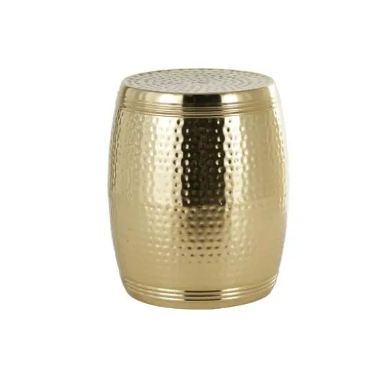 19" Gold Metal Hammered Drum Side End Accent Table {4}