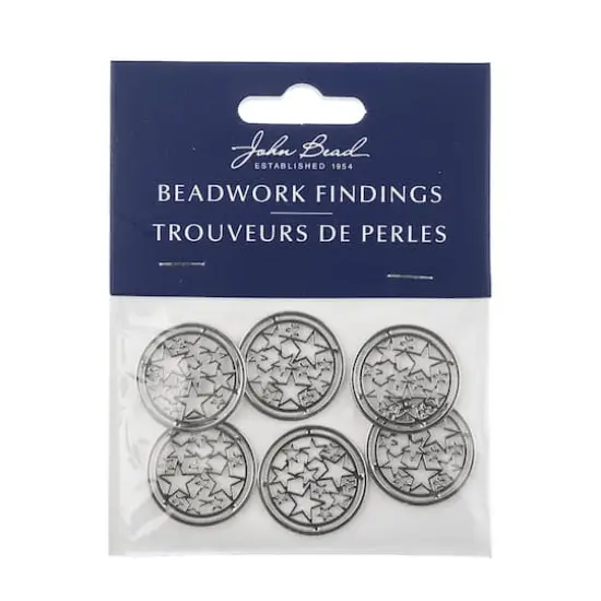 John Bead 22mm Silver Circle of Stars Beadwork Pendants, 6ct. {5}