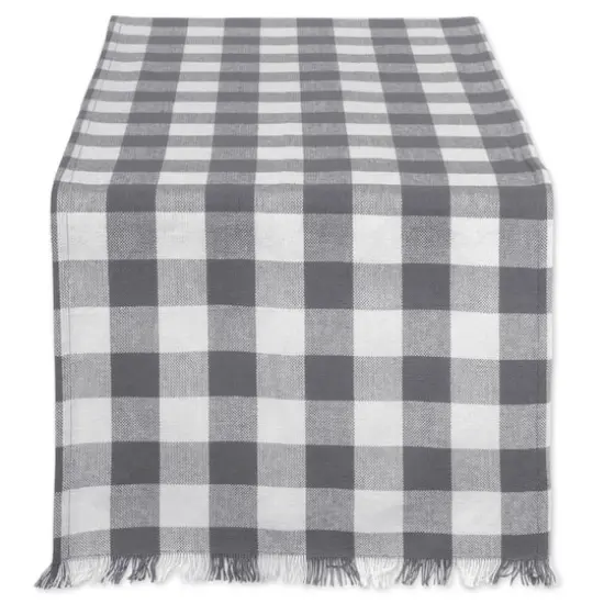 DII&reg; 72" Heavyweight Check Fringed Table Runner Gray {1}