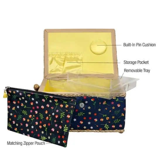 SINGER&reg; Ditsy Floral Print Large Sewing Basket with Matching Zipper Pouch {3}