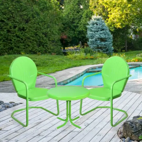 3-Piece Retro Metal Tulip Chairs & Side Table Outdoor Set Lime Green {3}