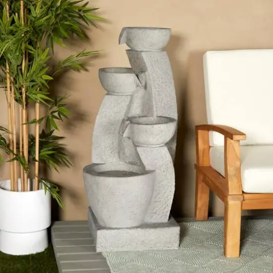 43.5" Gray Fiberglass 4-Tier Fountain with LED Light {8}