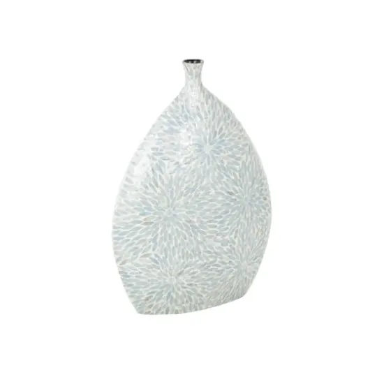 24" Light Blue Mother of Pearl Shell Floral Handmade Large Mosaic Vase with Cream Underlay {5}