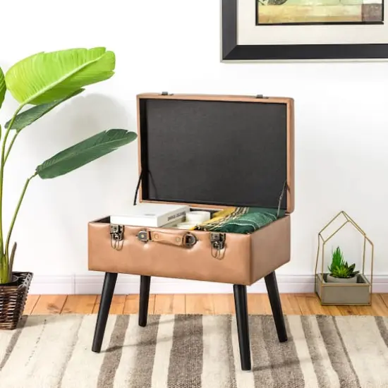 Glitzhome&reg; Leatherette Upholstered Storage Stool {4}