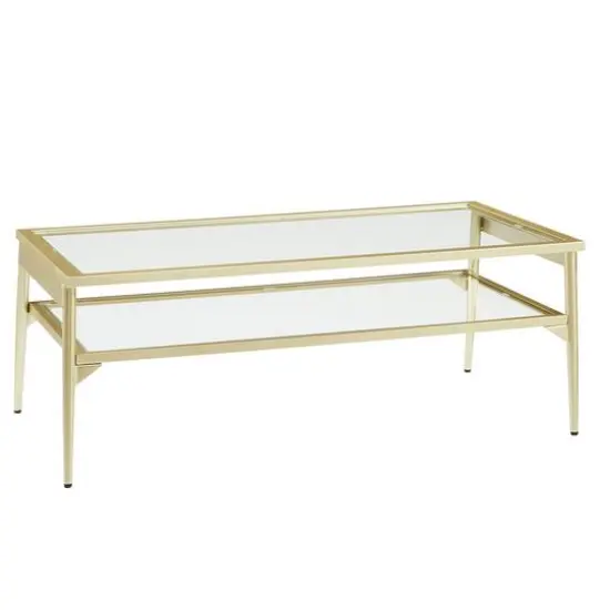 42" Gold Two Tier Glass and Metal Coffee Table {6}