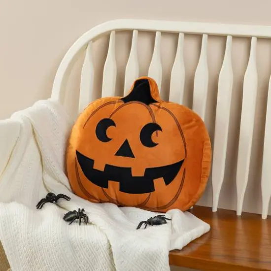 Glitzhome&reg; 15.5"L Fall and Halloween Fabric Double Sided Pumpkin Pillow {6}