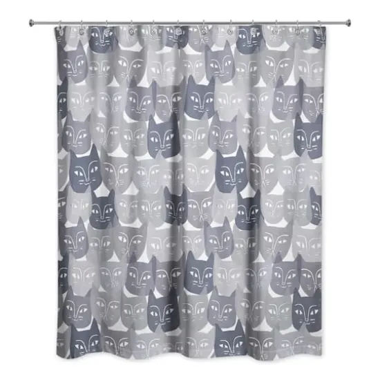 Gray Cat Face Pattern 71" x 74" Shower Curtain {1}