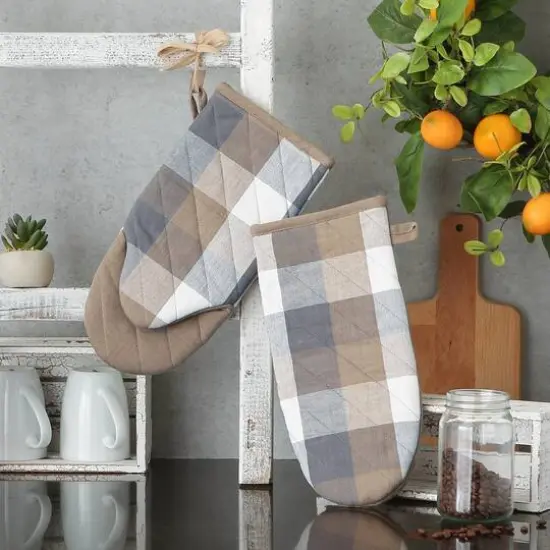 DII&reg; Tri Color Check Oven Mitts, 2ct. Stone {7}
