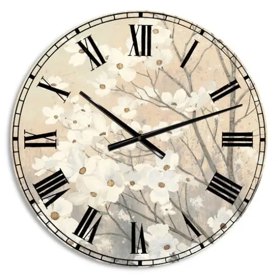 Designart 'Brown Onn Grey Blossoms Traditional Wall Clock {1}
