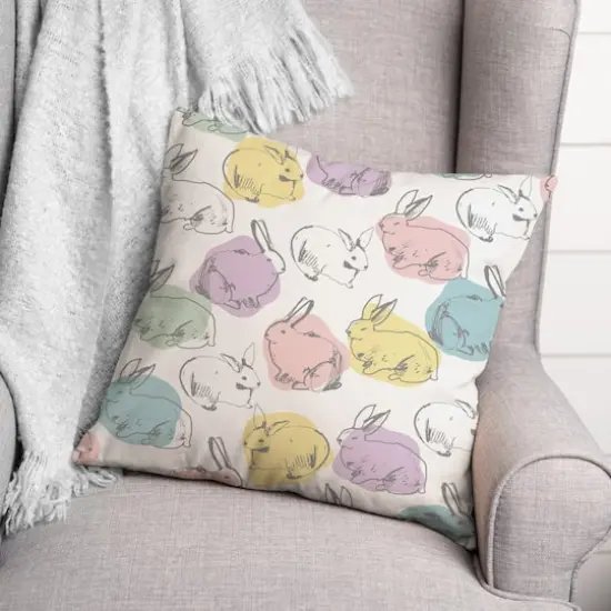 18" x 18" Colorful Bunny Indoor/Outdoor Pillow {3}