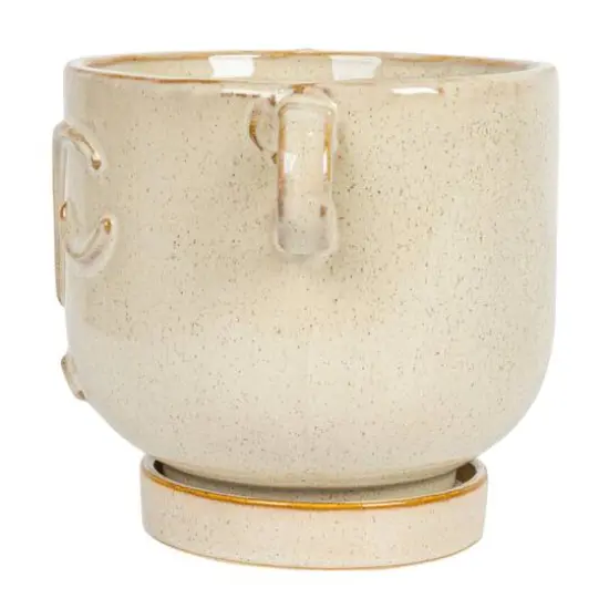 Hello Honey&reg; 8.25" Cream Stoneware Face Planter & Saucer {7}