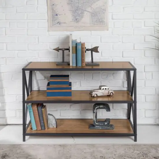 Walker Edison Barnwood X-Frame Industrial Wood Bookshelf {3}