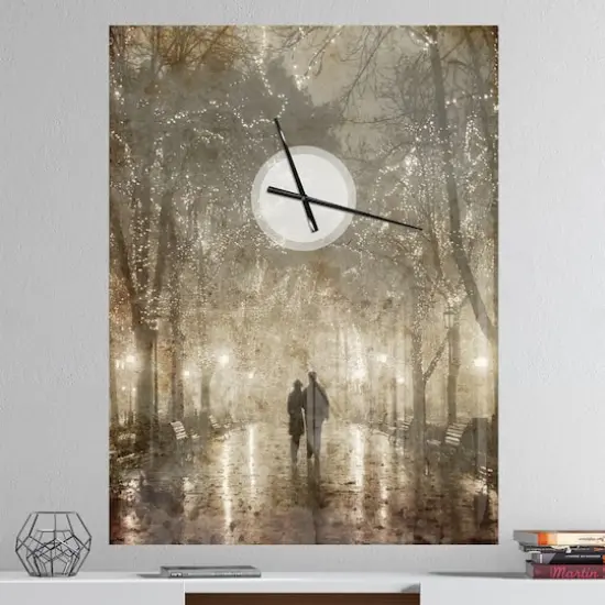 Designart 'Couple Walking In Night Lights Farmhouse Rectangular Wall Clock {3}