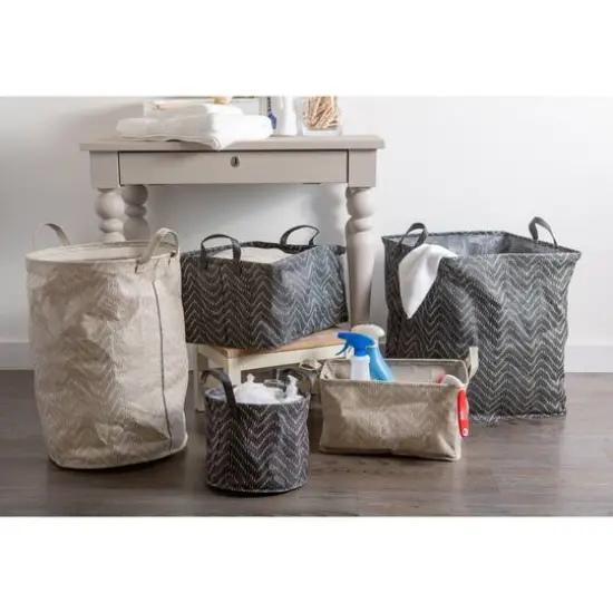 DII&reg; Small Stone & Cream Tribal Chevron PE-Coated Woven Paper Laundry Bin, 2ct. {4}
