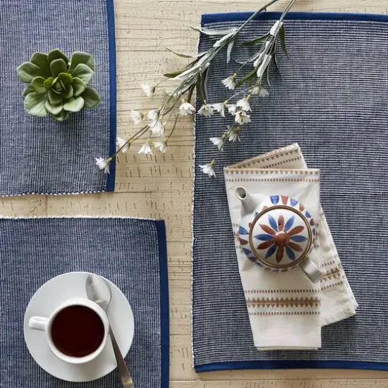 DII&reg; 2-Tone Ribbed Placemats, 6ct. Navy and white {10}