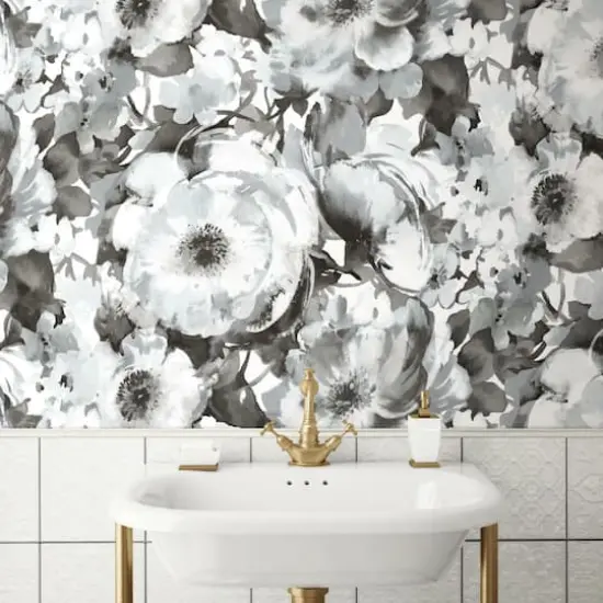RoomMates Watercolor Floral Peel & Stick Wallpaper Black/White {5}