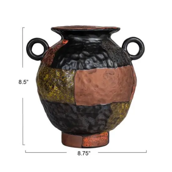 Hello Honey&reg; 8.5" Multicolor Textured Stoneware Vase with Handles & Reactive Glaze {7}