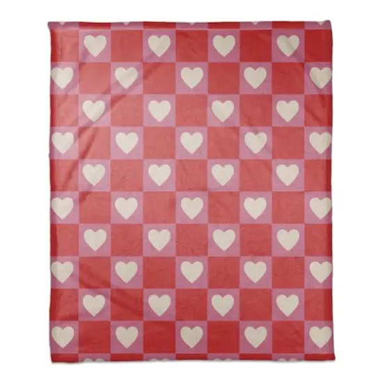 Heart Checkered Board Pattern 50" x 60" Coral Fleece Blanket {1}