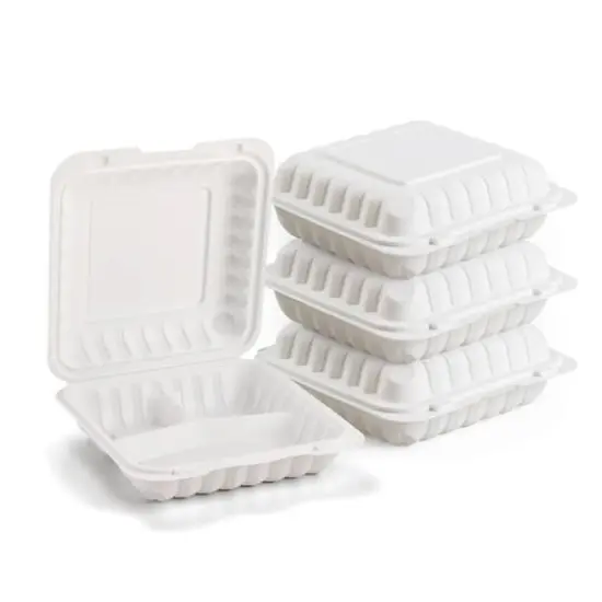 9" White 3-Compartment Clamshell Take Out Containers, 150ct. {6}