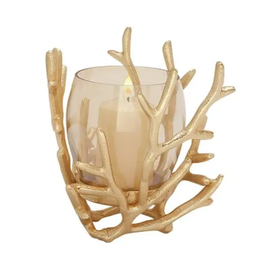 Gold Aluminum Coastal Candle Holder, 6" x 5" x 5" {1}