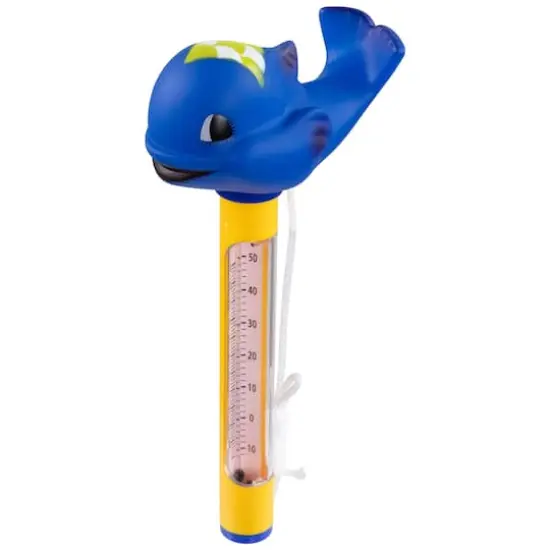 9" Blue Whale Floating Swimming Pool Thermometer with Cord {1}