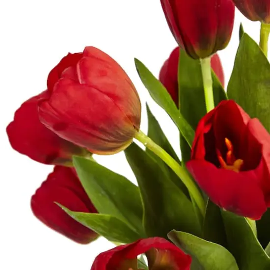 Tulips Silk Arrangement in Black Glossy Cylinder Vase {3}