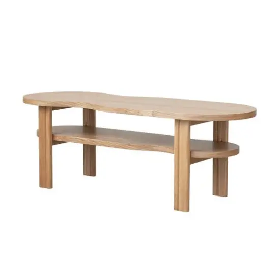 Hello Honey&reg; Natural Oak Wood Veneer and Rubberwood Organic Shaped Coffee Table with Shelf {4}