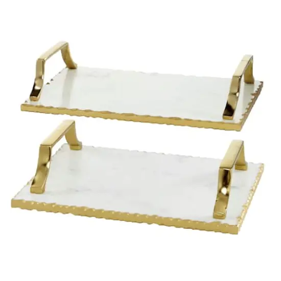 Set of 2" Gold Ceramic Glam Tray, 16", 13" {1}