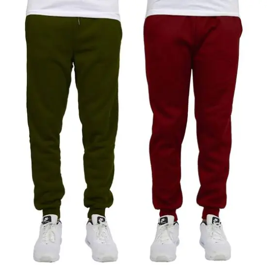 Galaxy by Harvic Men's Fleece-Lined Jogger Sweatpants 2 Pack Olive/Burgundy {1}