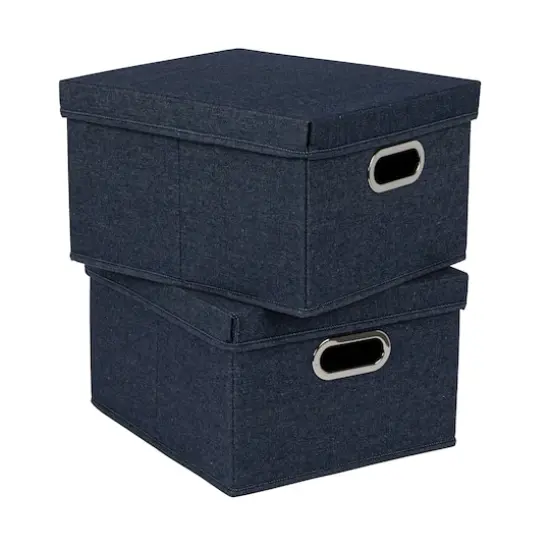 Household Essentials 15" Denim Blue Collapsible Cotton Blend Storage Box with Lid, 2ct. {1}