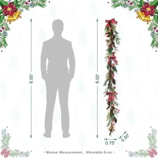 Glitzhome&reg; 6FT Christmas Bell, Pinecone & Berry Bow Garland {9}