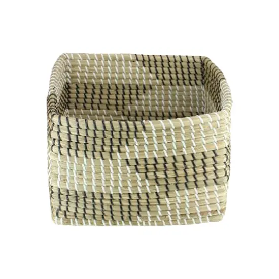 12.25" Square Woven Seagrass Basket with Black & White Accents {8}