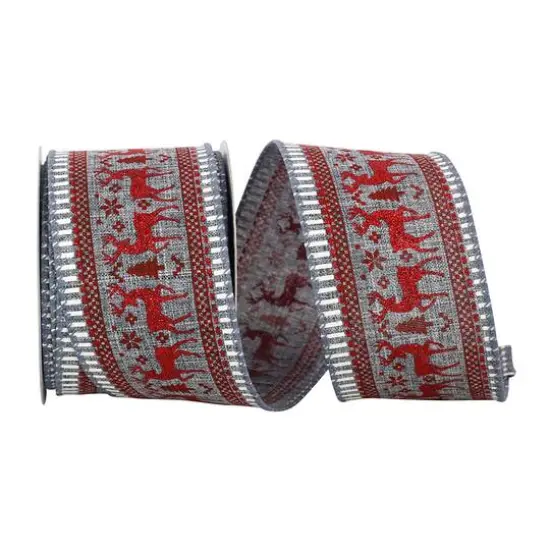Reliant 2.5" x 10yd. Gray Deer Glitter Scene Wired Ribbon {1}