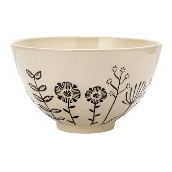 Hello Honey® 12" Cream & Black Embossed Flowers Hand-Painted Stoneware Serving Bowl {10}