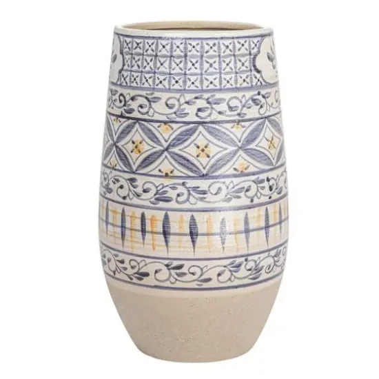 Hello Honey&reg; 12" Blue & Yellow Hand Painted Stoneware Vase {5}