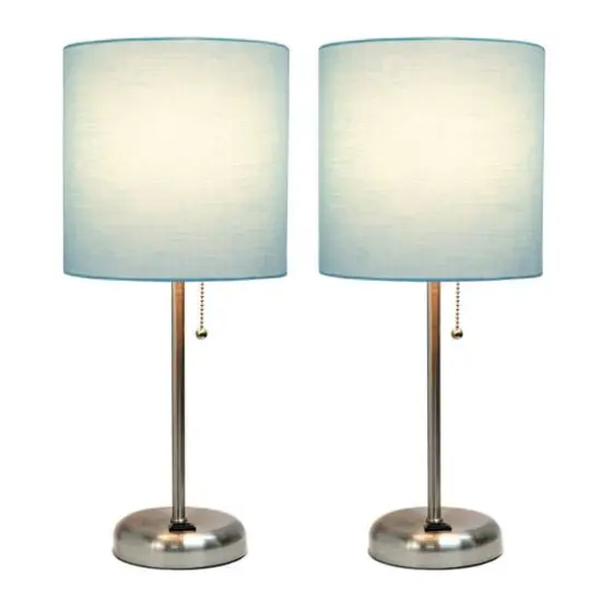 LimeLights 19.5" Brushed Steel Base Lamps with Charging Outlets, 2ct. Aqua {3}