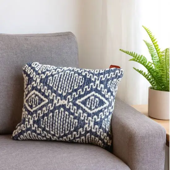 13" x 18" Navy & Ivory Diamond Handloom Throw Pillow by Ashland&reg; {3}