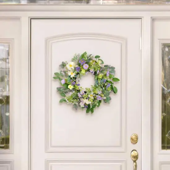 24" Purple & White Spring Daisy Floral Wreath {6}