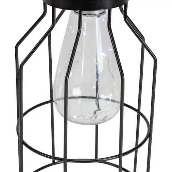9.5" Black Outdoor Hanging Geometric Solar Lantern with Handle {5}