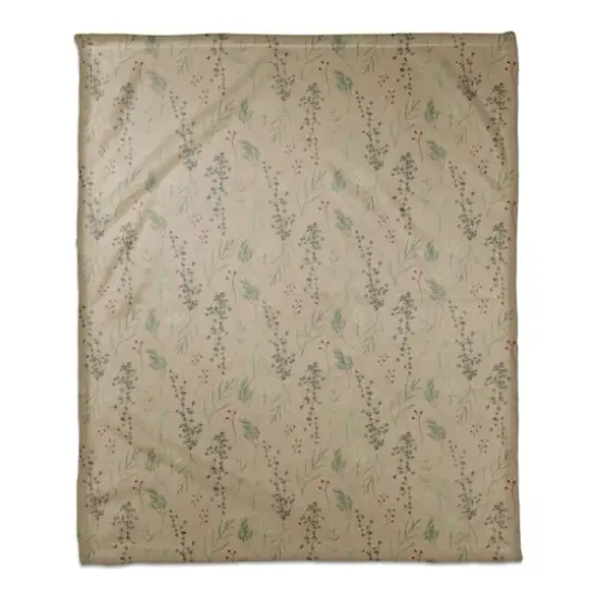 Pine Greenery on Brown Coral Fleece Blanket {1}