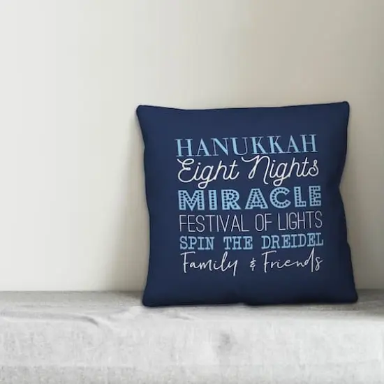 Blue Hanukkah Words 18x18 Spun Poly Pillow {3}