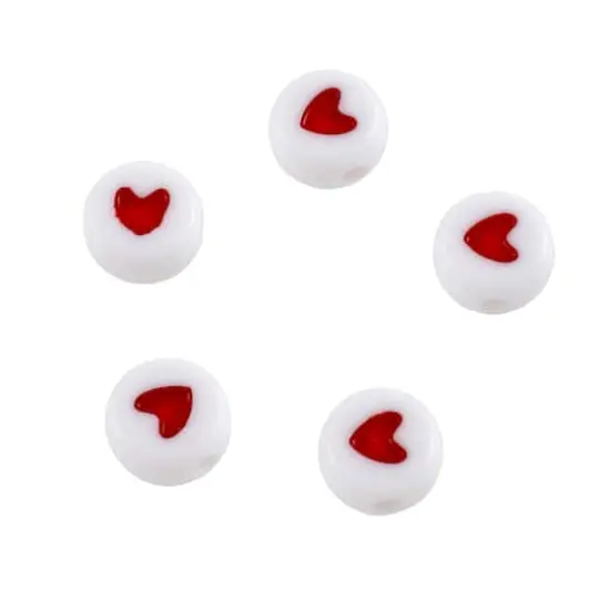 White & Red Heart Acrylic Circle Craft Beads, 7mm by Bead Landing&trade; {4}