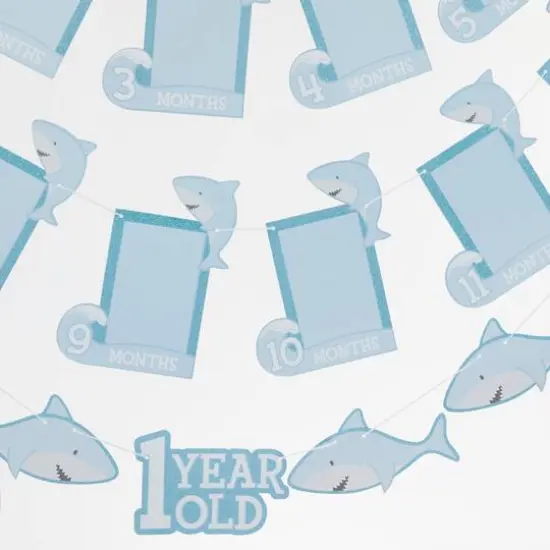 Kate Aspen® Shark Party 1st Birthday Milestone Photo Banner & Cake Topper Set {5}