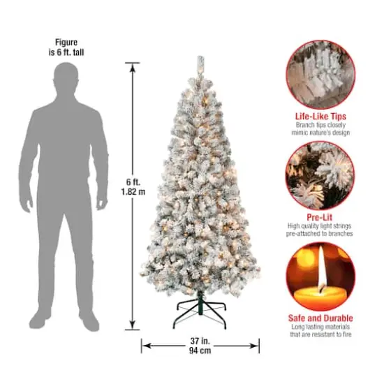 6ft. Pre-Lit Acacia Flocked Artificial Christmas Tree, Clear Lights {5}
